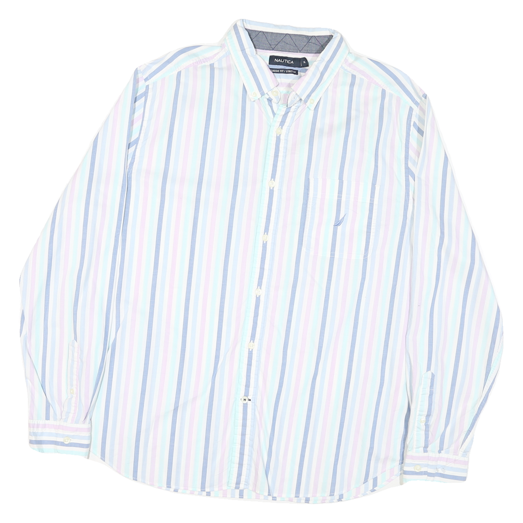 NAUTICA Mens Blue & Pink Striped Cotton Blend Shirt XL Classic Fit Button-Down