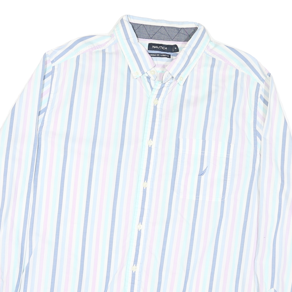 NAUTICA Mens Blue & Pink Striped Cotton Blend Shirt XL Classic Fit Button-Down