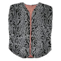 Womens Grey Black Animal Print Faux Fur Jacket L Polyester Blend Sleeveless Open