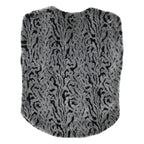 Womens Grey Black Animal Print Faux Fur Jacket L Polyester Blend Sleeveless Open