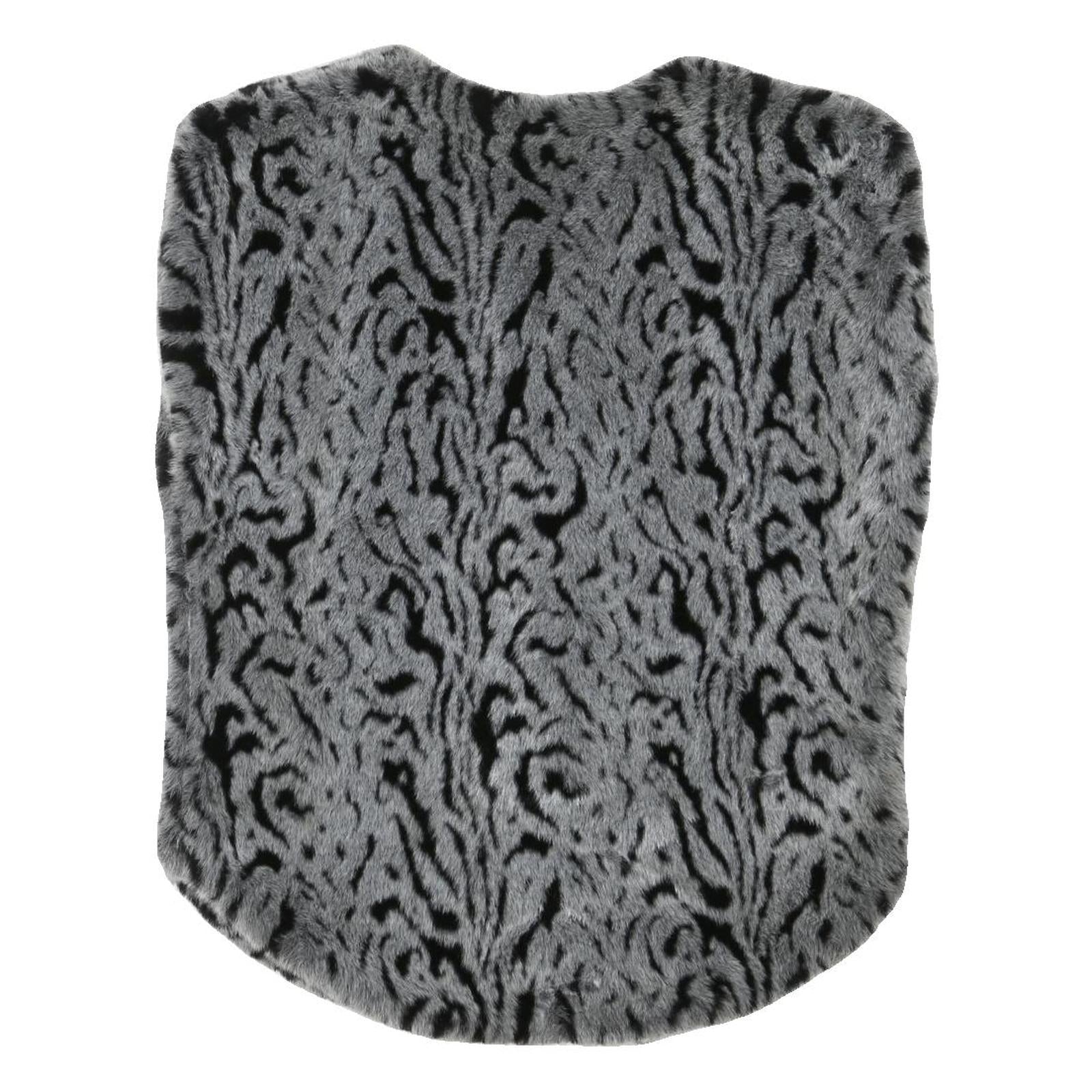 Womens Grey Black Animal Print Faux Fur Jacket L Polyester Blend Sleeveless Open