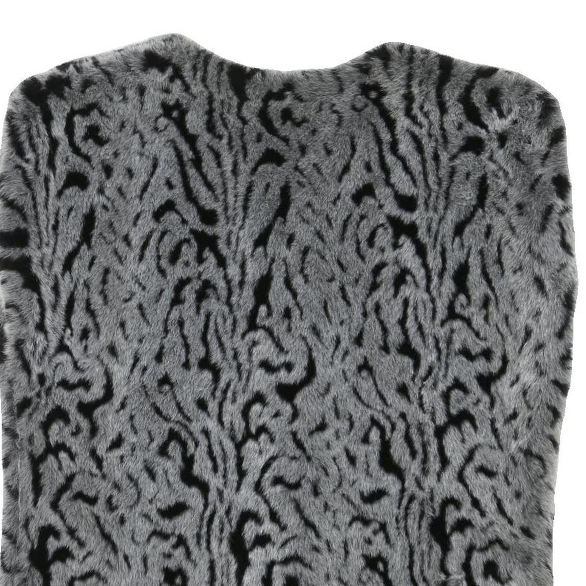 Womens Grey Black Animal Print Faux Fur Jacket L Polyester Blend Sleeveless Open