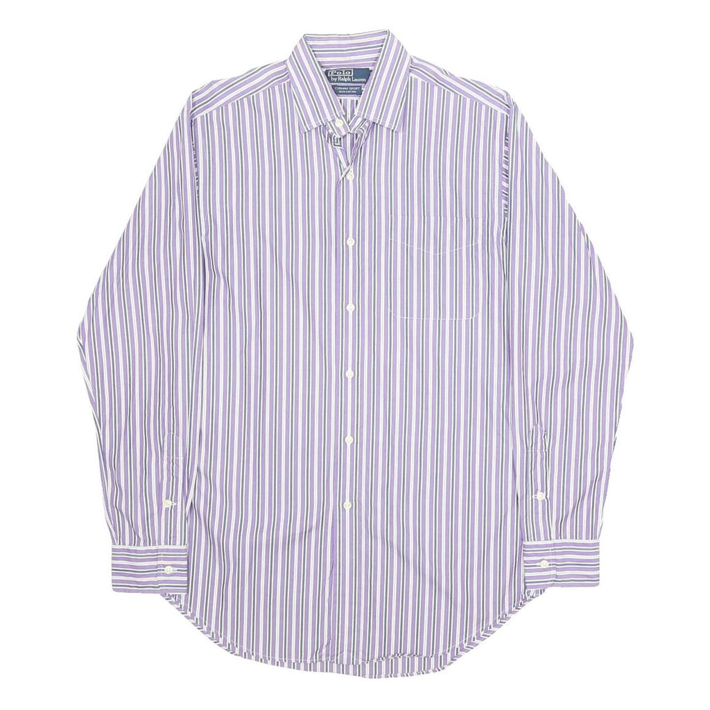 POLO RALPH LAUREN Mens Purple & White Stripe Shirt S Cotton Long Sleeve Formal
