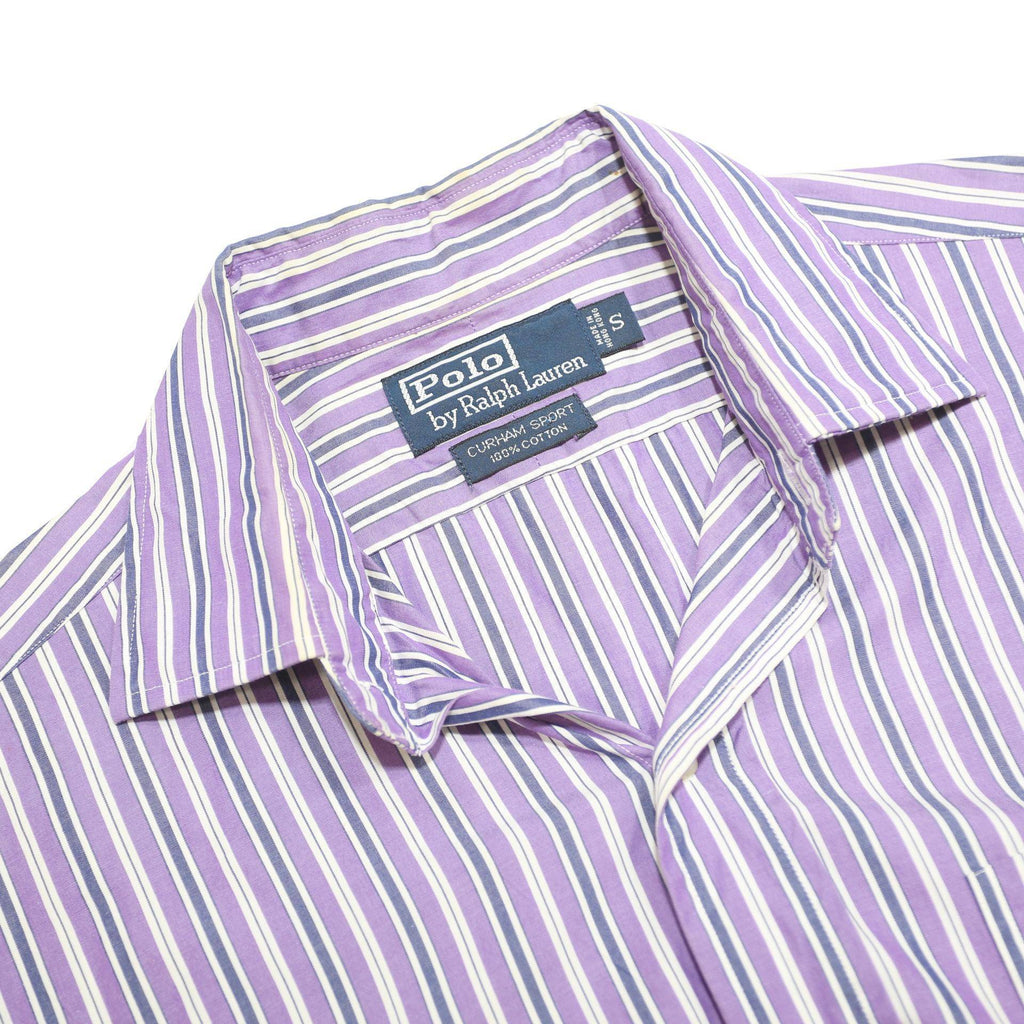 POLO RALPH LAUREN Mens Purple & White Stripe Shirt S Cotton Long Sleeve Formal