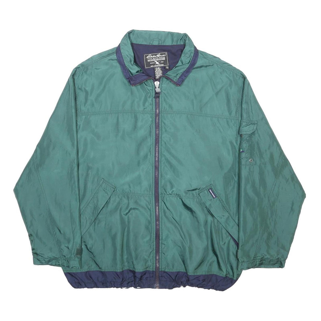 EDDIE BAUER Mens Green & Navy Zip Jacket L Nylon Lightweight Outdoor