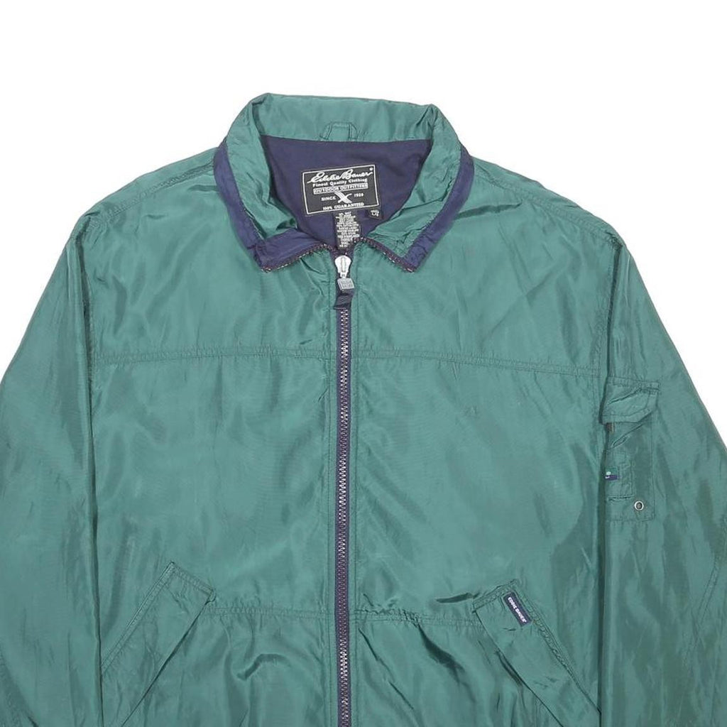 EDDIE BAUER Mens Green & Navy Zip Jacket L Nylon Lightweight Outdoor