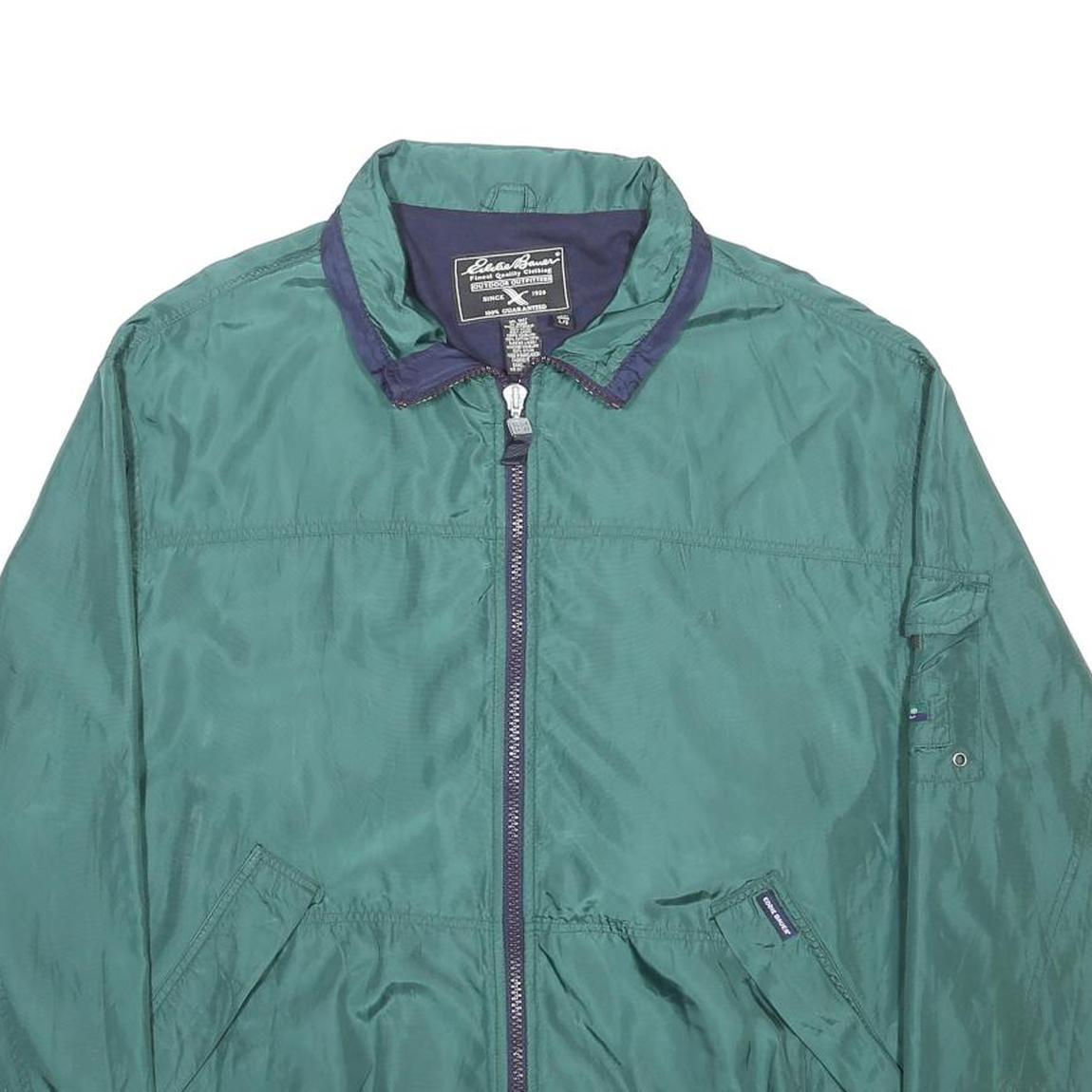 EDDIE BAUER Mens Green & Navy Zip Jacket L Nylon Lightweight Outdoor
