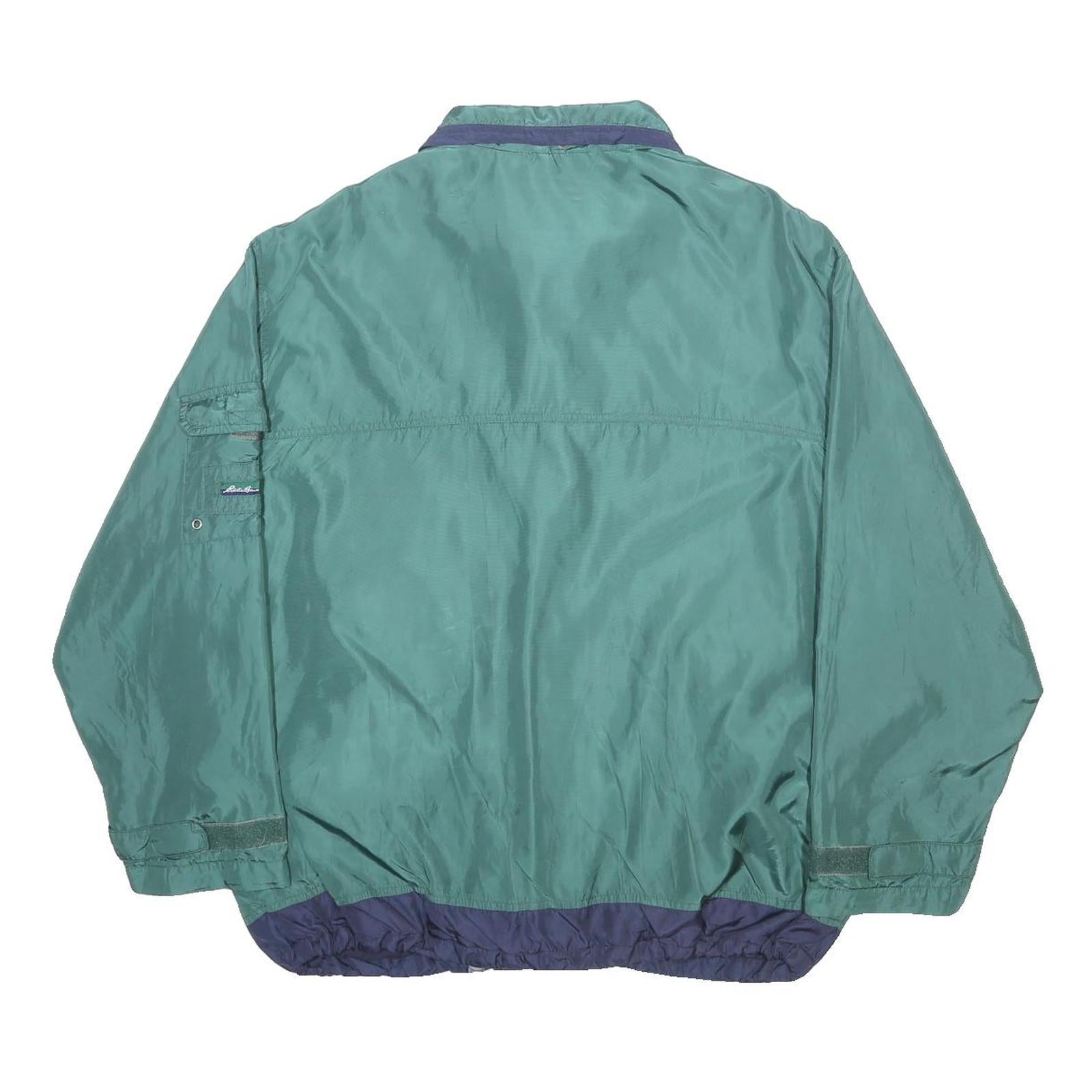 EDDIE BAUER Mens Green & Navy Zip Jacket L Nylon Lightweight Outdoor