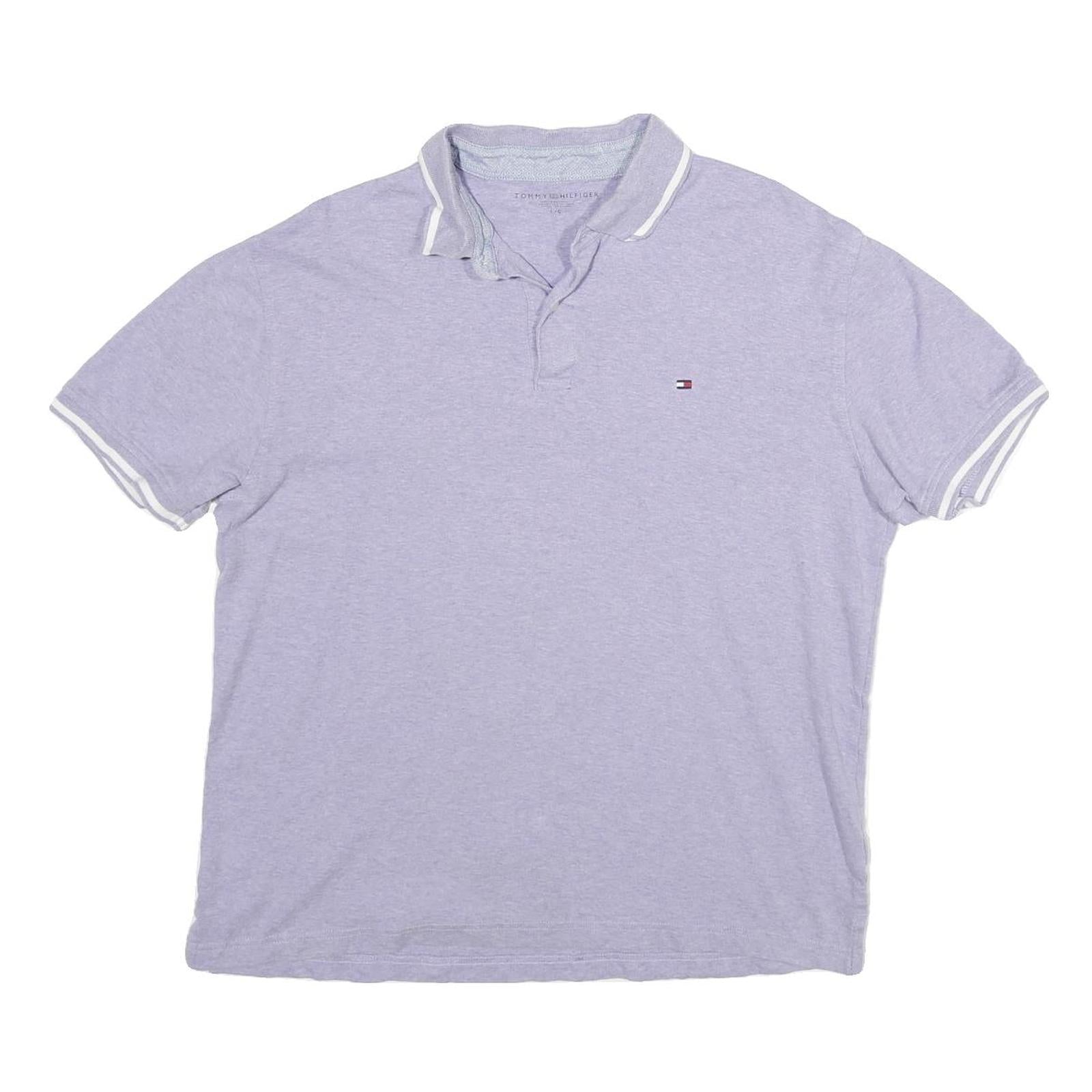 TOMMY HILFIGER Mens Light Purple Polo Shirt Short Sleeve Cotton L Casual Top