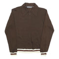 JANDY PLACE Womens Brown Polo Collar M Sweatshirt Zip Neck Retro Striped Hem