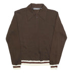 JANDY PLACE Womens Brown Polo Collar M Sweatshirt Zip Neck Retro Striped Hem