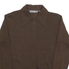 JANDY PLACE Womens Brown Polo Collar M Sweatshirt Zip Neck Retro Striped Hem