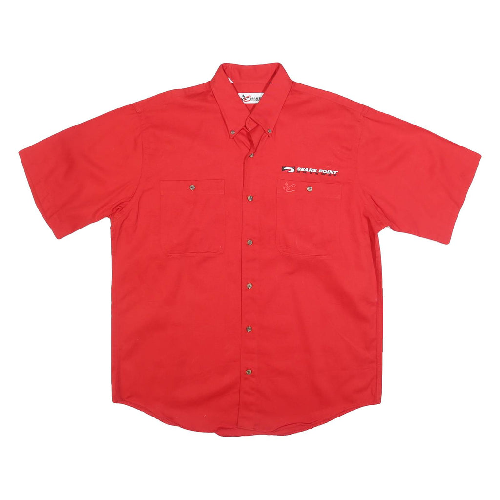 CHASE AUTHENTICS Mens Red Sears Point Short Sleeve Shirt L Button Collar Cotton