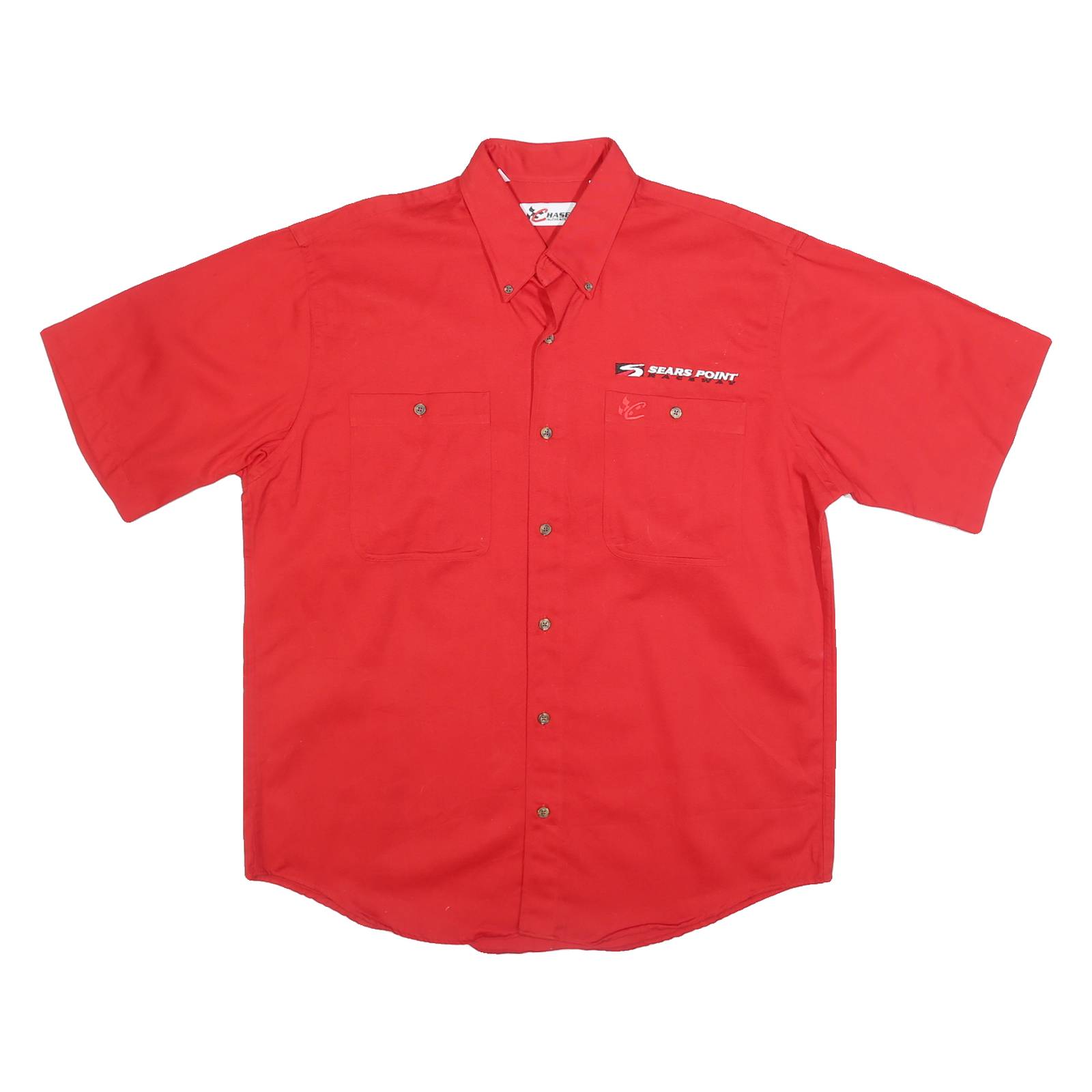 CHASE AUTHENTICS Mens Red Sears Point Short Sleeve Shirt L Button Collar Cotton