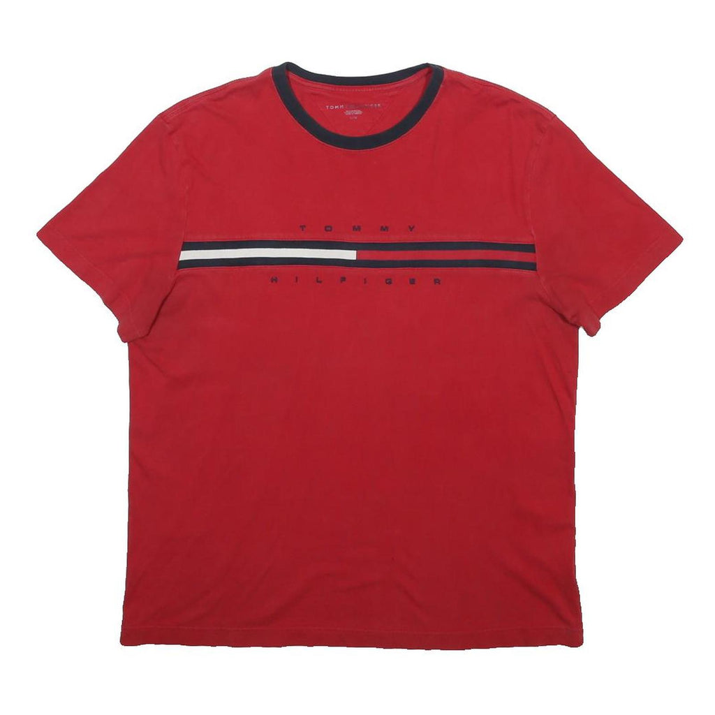 TOMMY HILFIGER Mens Red & Navy Logo Graphic T-Shirt L Short Sleeve Crew Neck