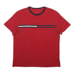 TOMMY HILFIGER Mens Red & Navy Logo Graphic T-Shirt L Short Sleeve Crew Neck