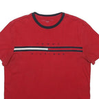 TOMMY HILFIGER Mens Red & Navy Logo Graphic T-Shirt L Short Sleeve Crew Neck