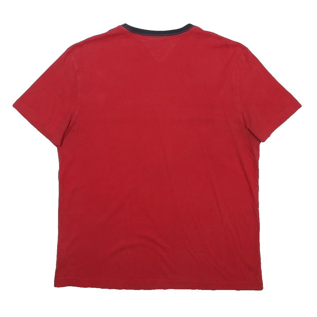 TOMMY HILFIGER Mens Red & Navy Logo Graphic T-Shirt L Short Sleeve Crew Neck