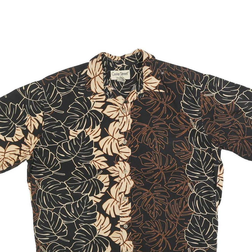 COOKE STREET Mens Black & Beige Leaf Print Cotton Shirt M Summer Casual Short