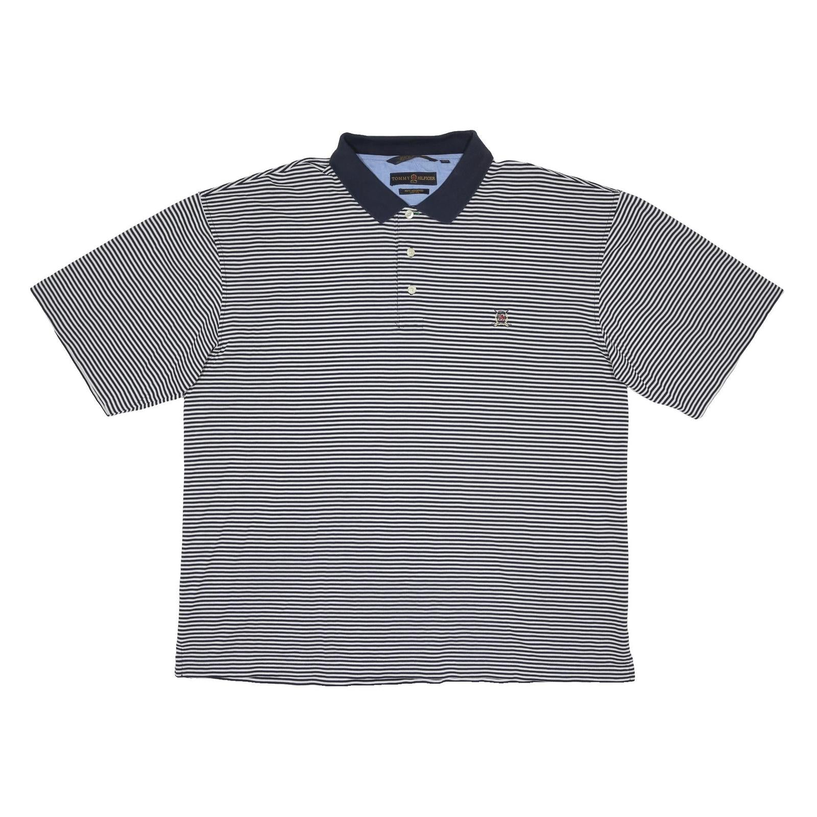 TOMMY HILFIGER Mens Blue & White Striped Short Sleeve Polo Shirt XL Cotton