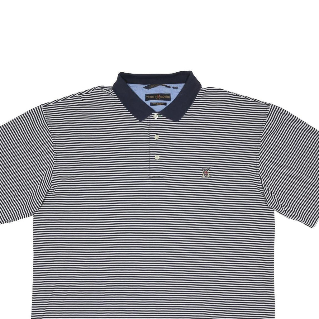 TOMMY HILFIGER Mens Blue & White Striped Short Sleeve Polo Shirt XL Cotton