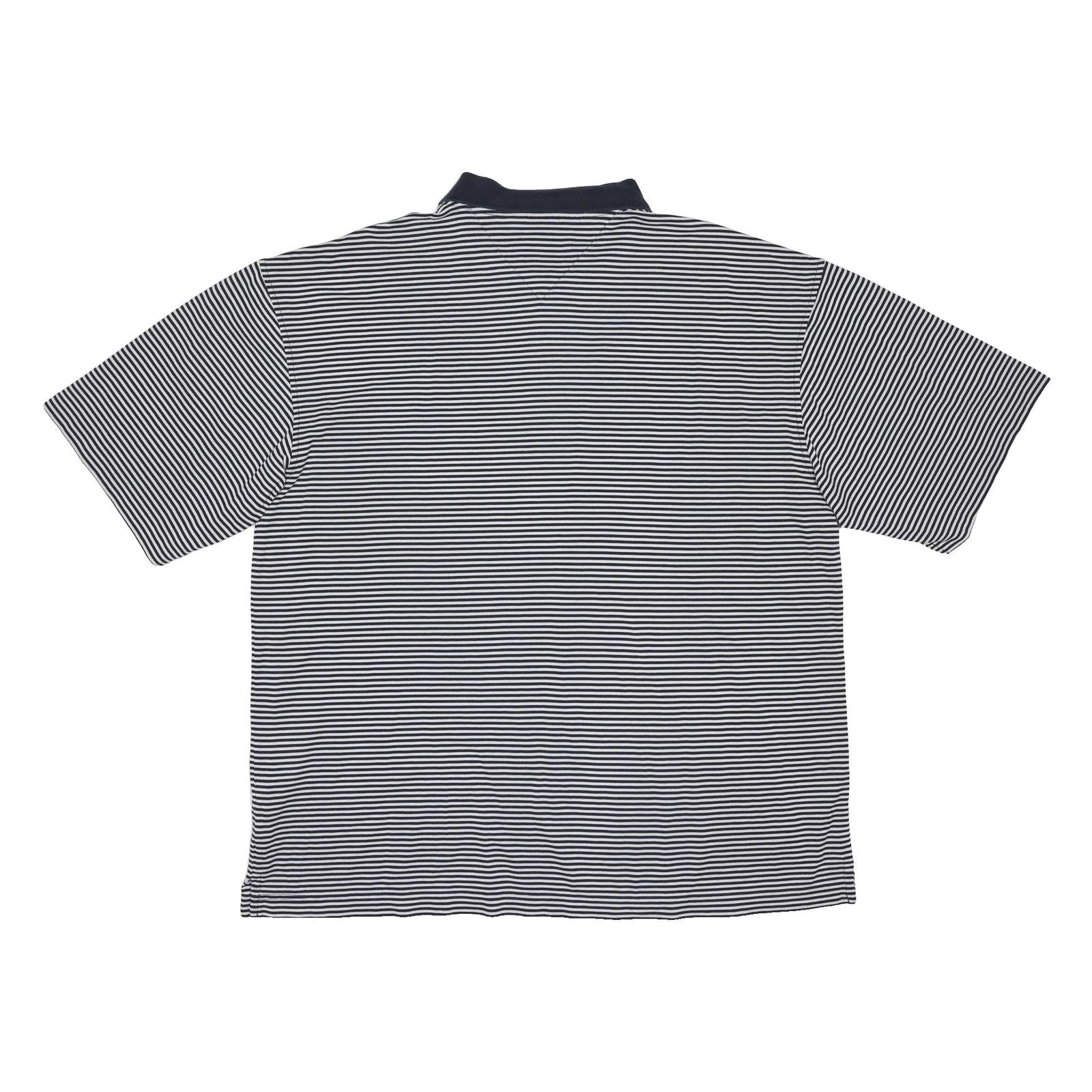 TOMMY HILFIGER Mens Blue & White Striped Short Sleeve Polo Shirt XL Cotton