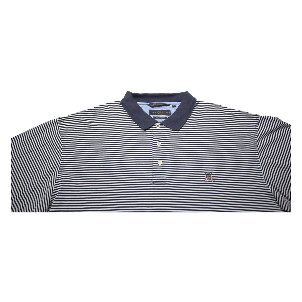 TOMMY HILFIGER Mens Blue & White Striped Short Sleeve Polo Shirt XL Cotton