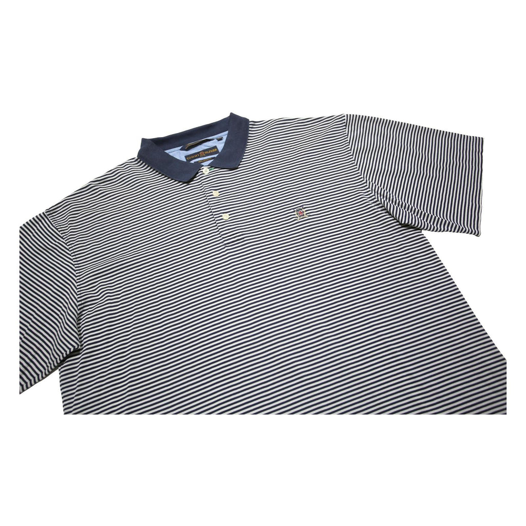 TOMMY HILFIGER Mens Blue & White Striped Short Sleeve Polo Shirt XL Cotton