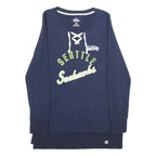 MAJESTIC Womens Blue Seattle Seahawks Lace Up Neck M Cotton Blend Sweatshirt