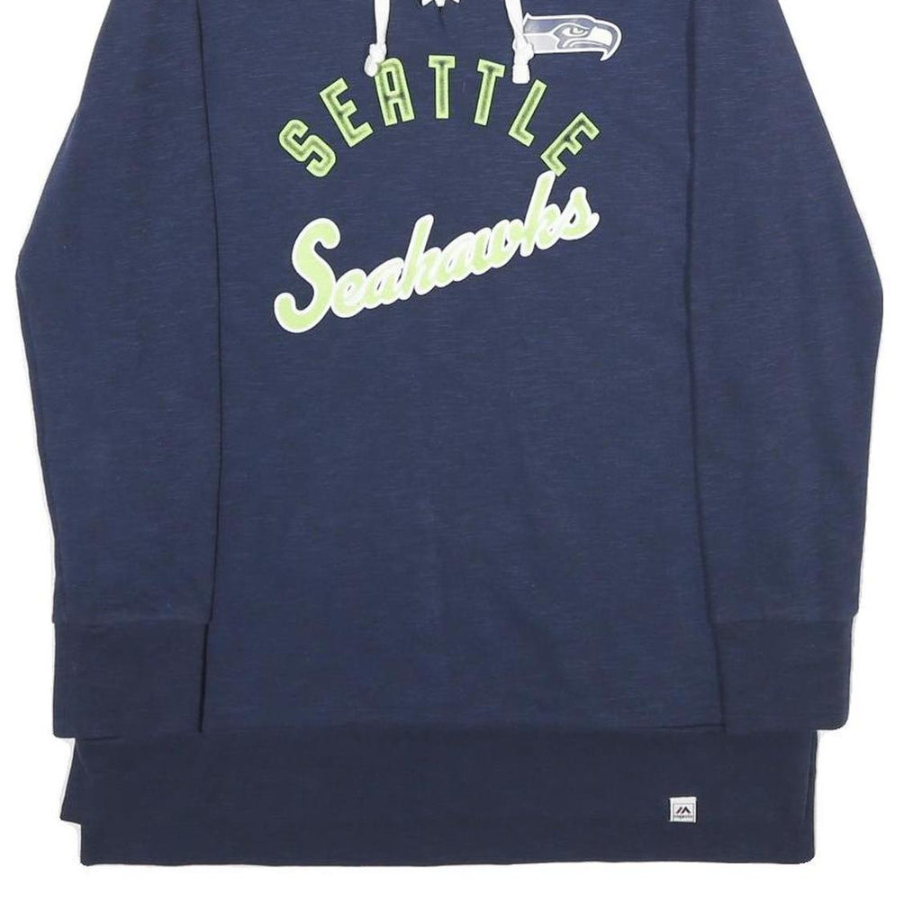 MAJESTIC Womens Blue Seattle Seahawks Lace Up Neck M Cotton Blend Sweatshirt