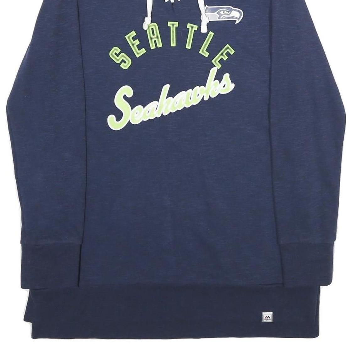 MAJESTIC Womens Blue Seattle Seahawks Lace Up Neck M Cotton Blend Sweatshirt