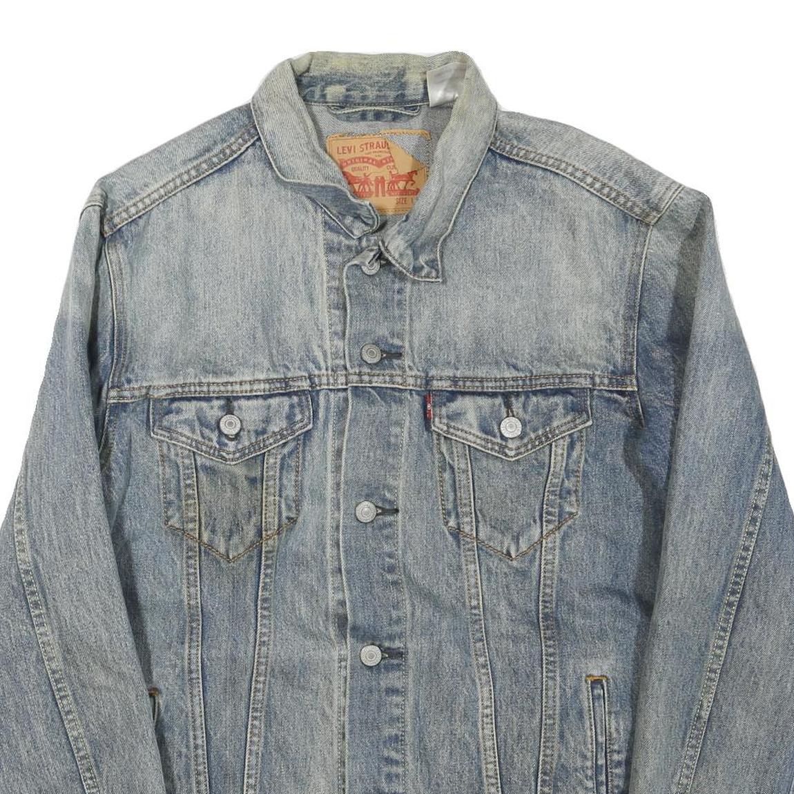 LEVI'S Mens Blue Denim Jacket L Cotton Blend Button Closure Classic Fit Fashion