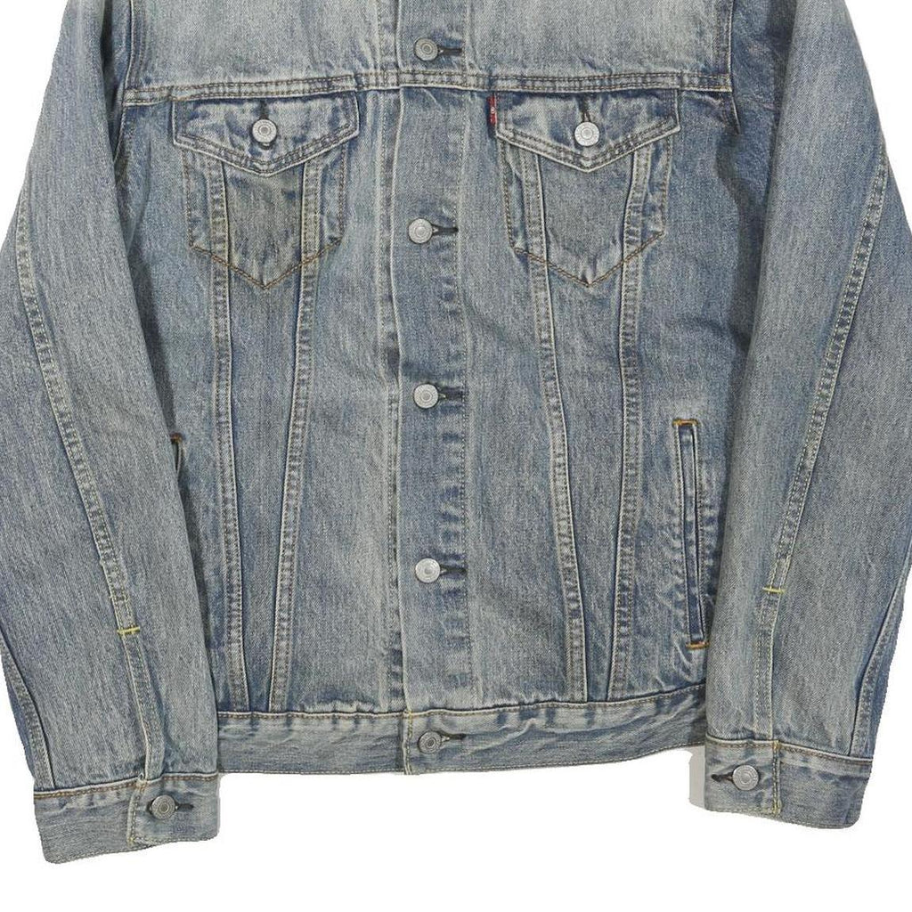 LEVI'S Mens Blue Denim Jacket L Cotton Blend Button Closure Classic Fit Fashion
