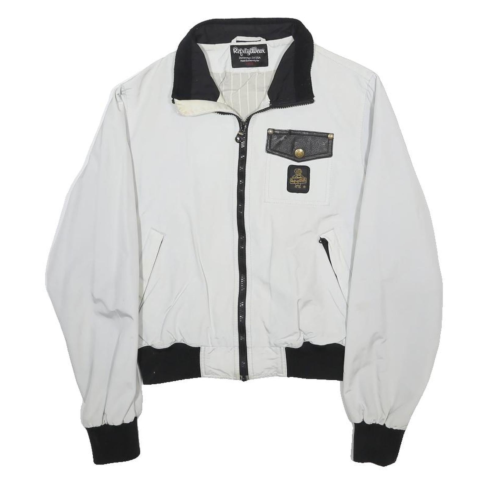 REFRIGIWEAR Womens White & Black Nylon Zip Jacket S Casual Lightweight Bomber