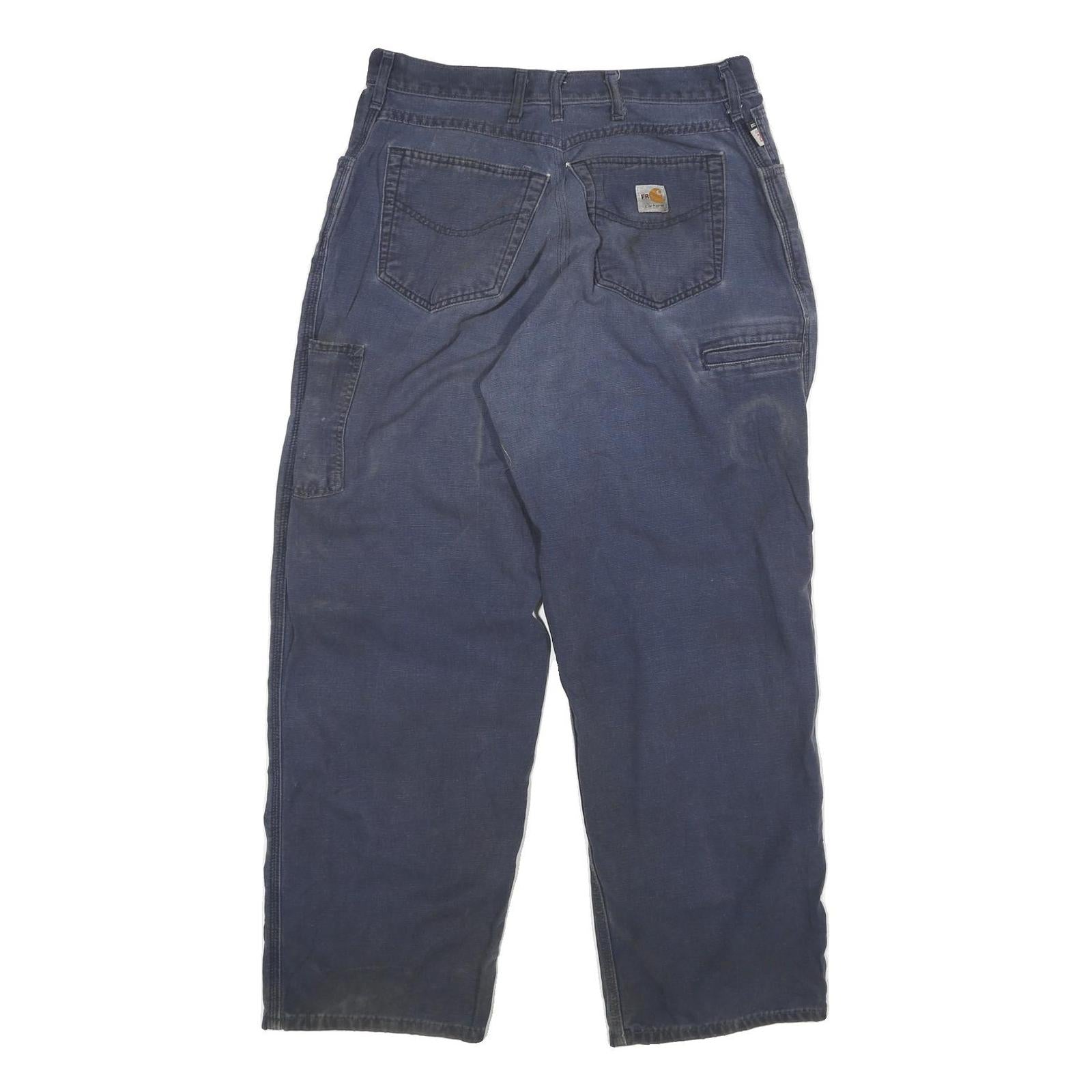 CARHARTT Mens Relaxed Blue Cotton Blend Trousers W32 L29 Workwear Casual Zip