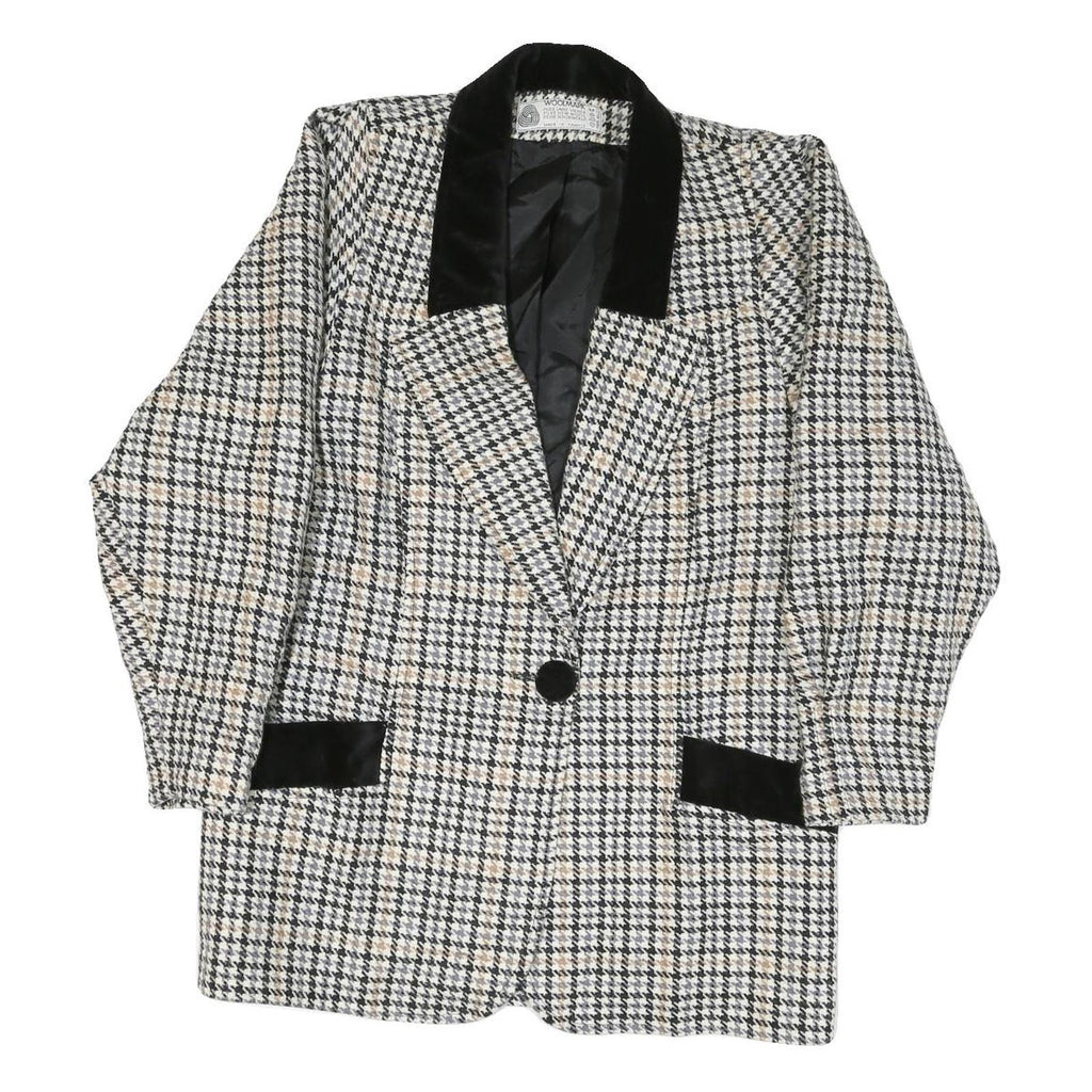 WOOLMARK Womens Black & White Houndstooth Wool Button Jacket M Woven Classic