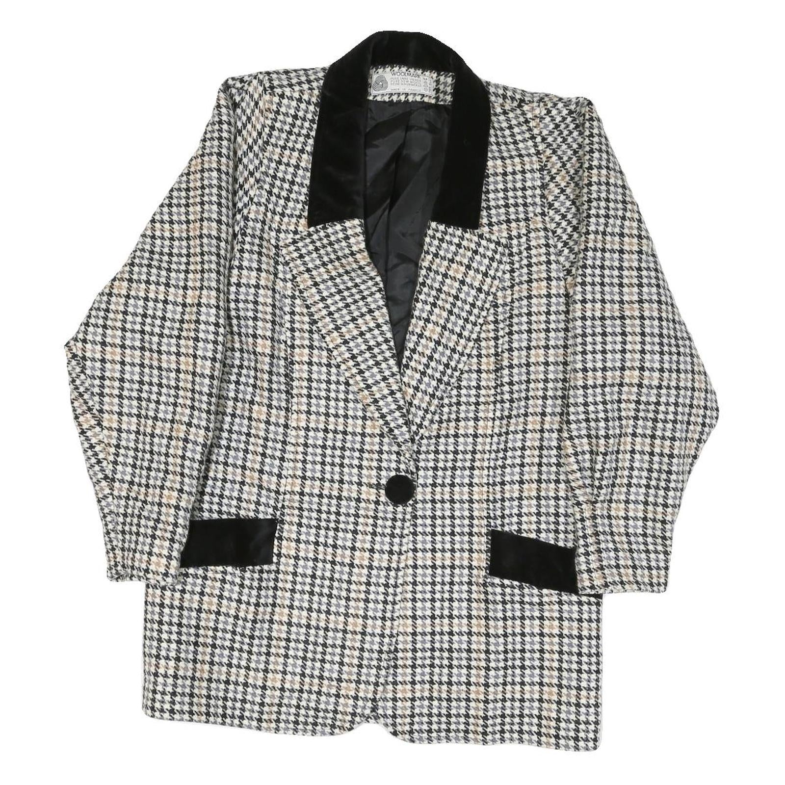 WOOLMARK Womens Black & White Houndstooth Wool Button Jacket M Woven Classic