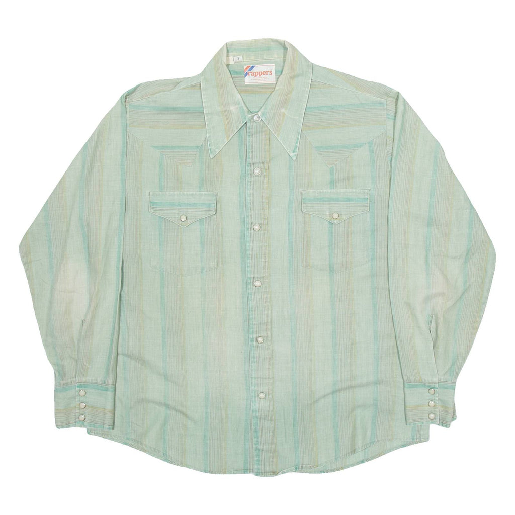 WRAPPERS Womens Shirt Green Striped Long Sleeve L