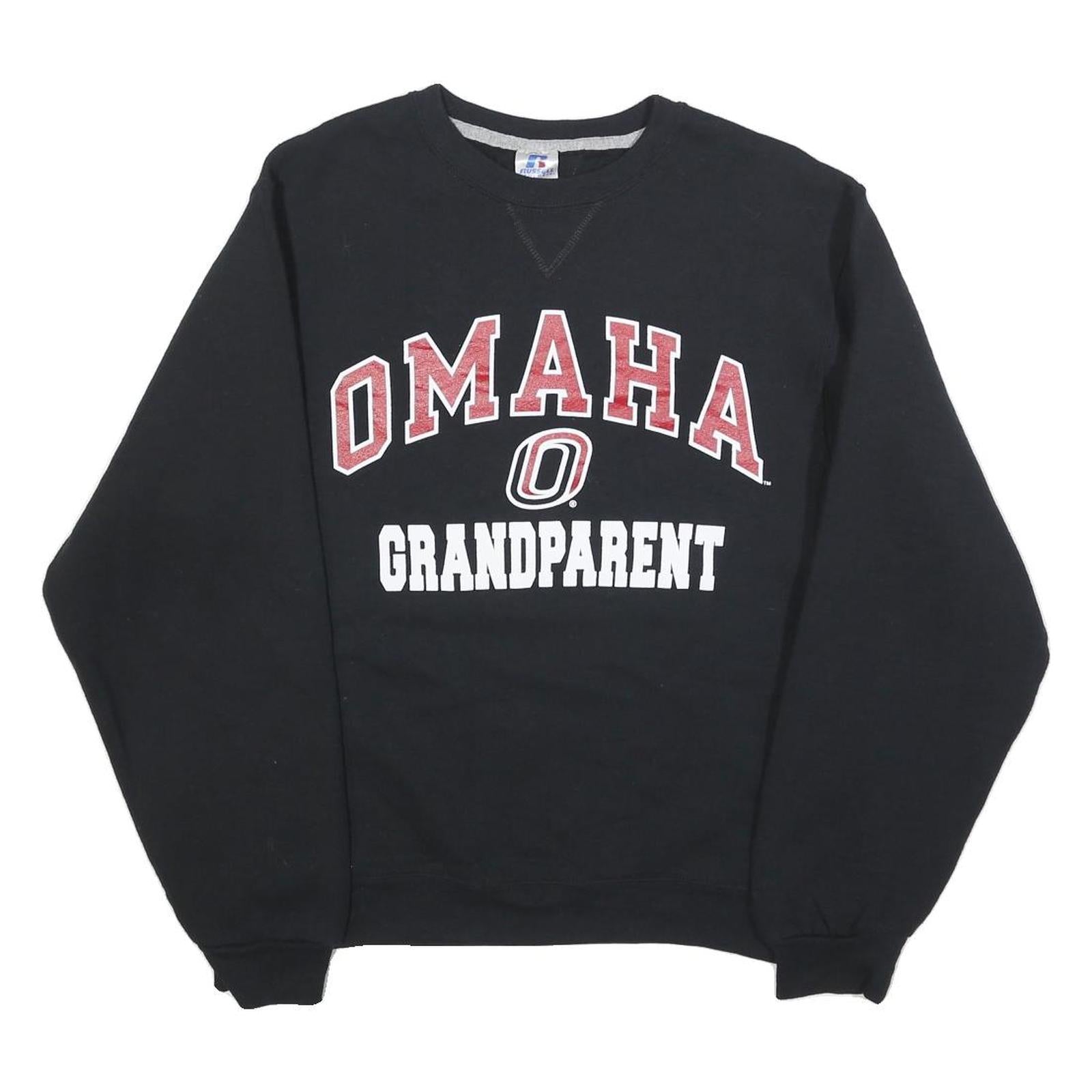 RUSSELL ATHLETIC Mens Black Omaha Grandparent Crew Neck S Cotton Sweatshirt