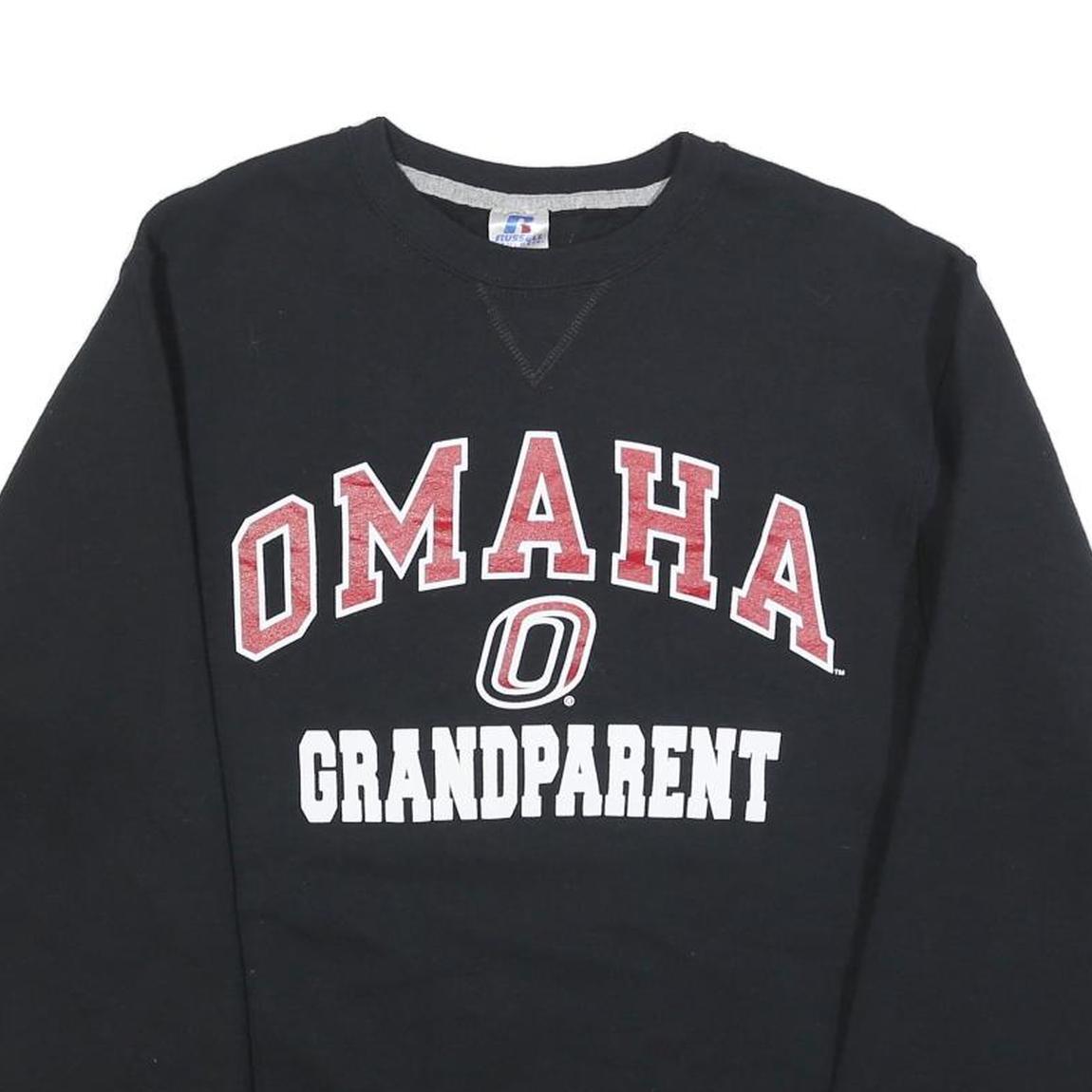 RUSSELL ATHLETIC Mens Black Omaha Grandparent Crew Neck S Cotton Sweatshirt