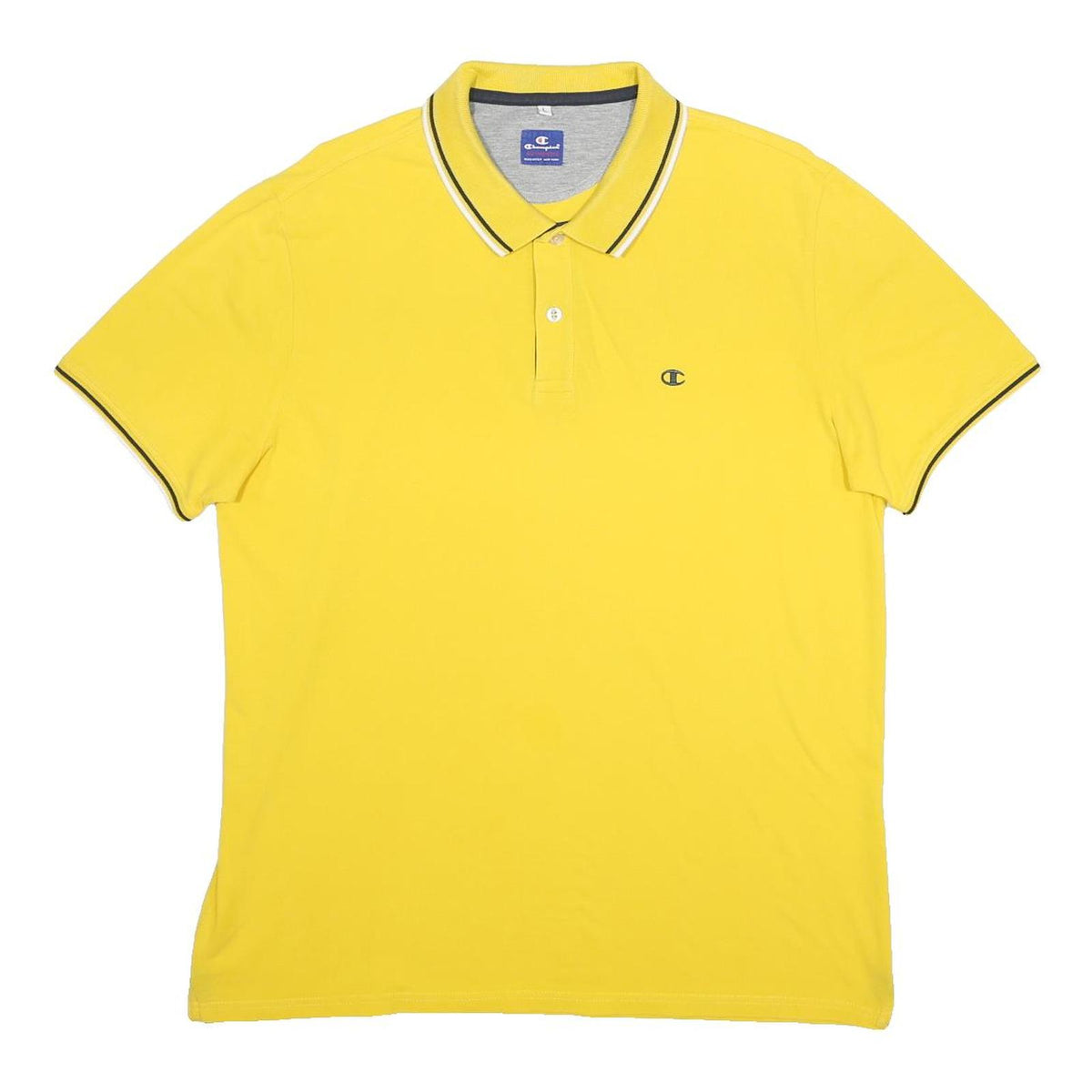 CHAMPION Mens Yellow Short Sleeve Plain L Cotton Blend Polo Shirt
