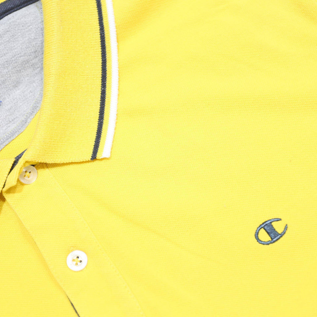CHAMPION Mens Yellow Short Sleeve Plain L Cotton Blend Polo Shirt