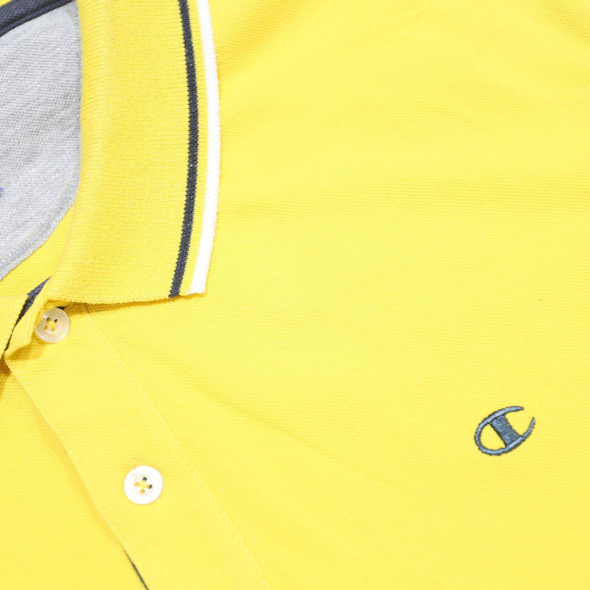 CHAMPION Mens Yellow Short Sleeve Plain L Cotton Blend Polo Shirt