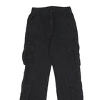 Womens Black Relaxed Cargo Trousers W24 L28 Viscose Blend Zip Pocketed