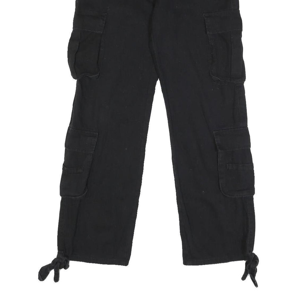 Womens Black Relaxed Cargo Trousers W24 L28 Viscose Blend Zip Pocketed