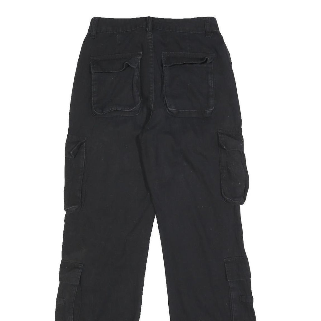 Womens Black Relaxed Cargo Trousers W24 L28 Viscose Blend Zip Pocketed