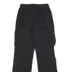 Womens Black Relaxed Cargo Trousers W24 L28 Viscose Blend Zip Pocketed