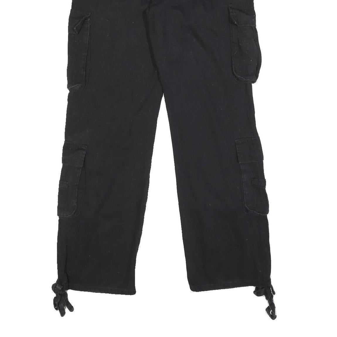 Womens Black Relaxed Cargo Trousers W24 L28 Viscose Blend Zip Pocketed