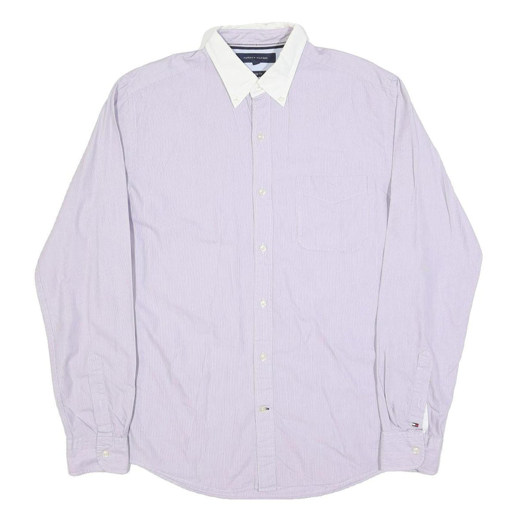 TOMMY HILFIGER Mens Blue & White Shirt M Button-Down Collar Cotton Blend Smart
