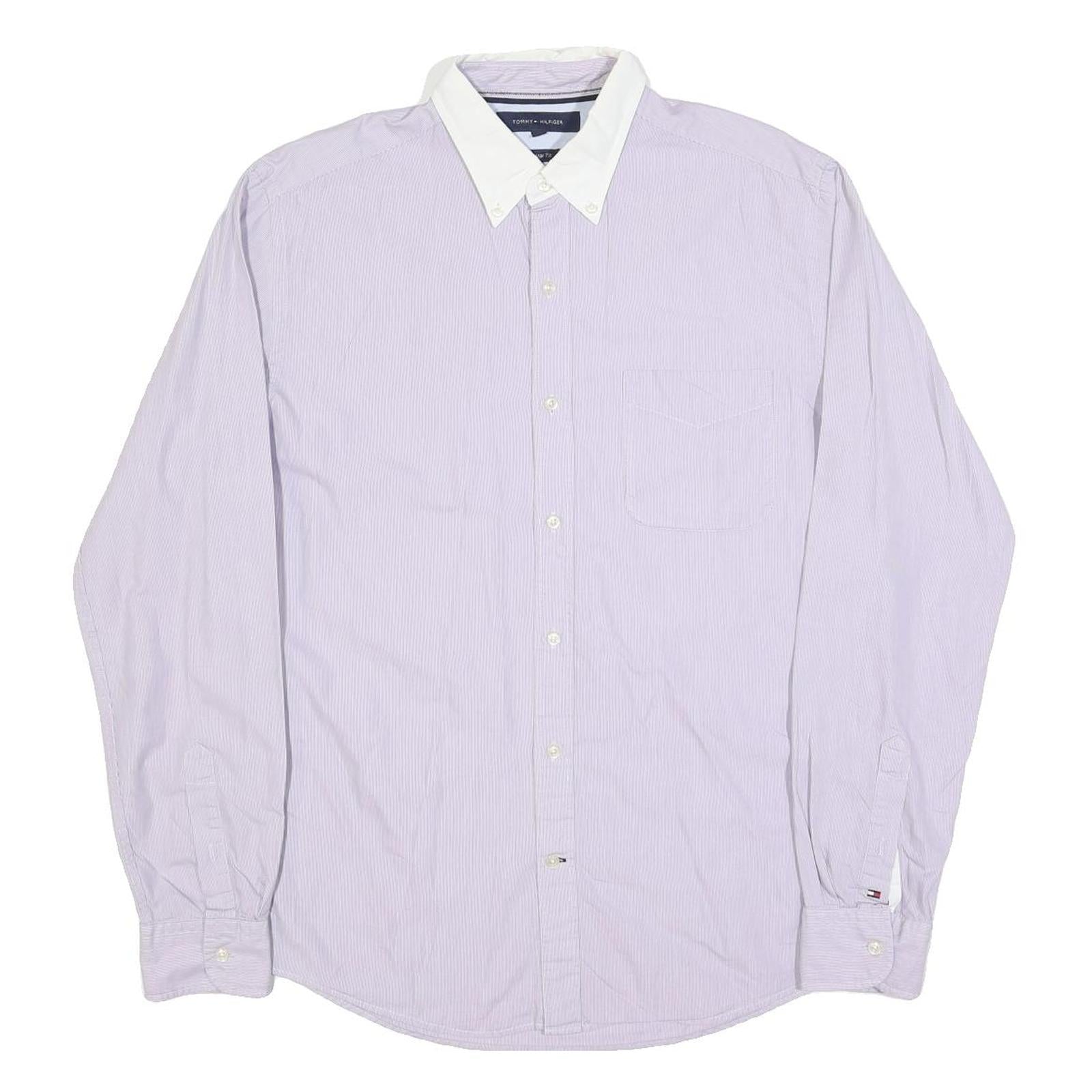 TOMMY HILFIGER Mens Blue & White Shirt M Button-Down Collar Cotton Blend Smart